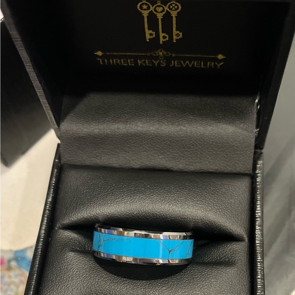 Men’s Tungsten/Turquoise Band by Three Keys Jewelry, Size 13, NIB - Picture 2 of 6